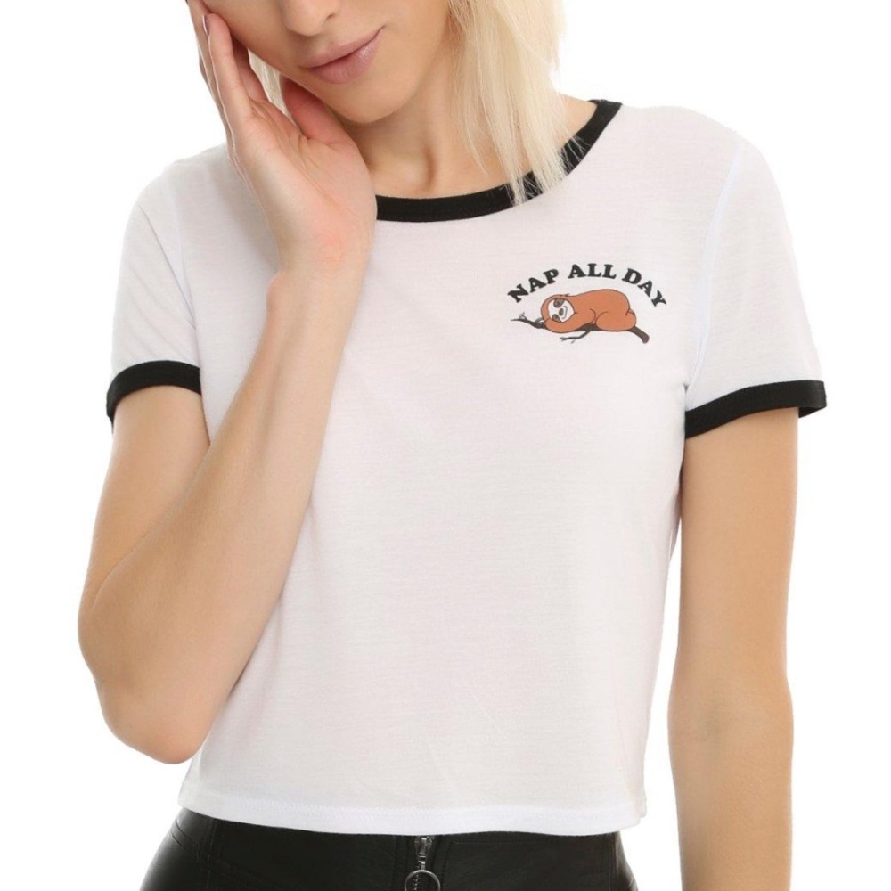 Nap All Day Sloth Cropped Girls Ringer
T-Shirt - S